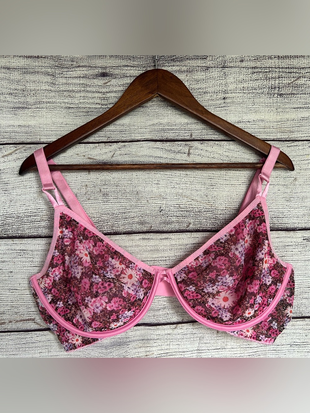 Victoria’s Secret Unlined Demi floral print mesh cup underwire bra size 40DD
